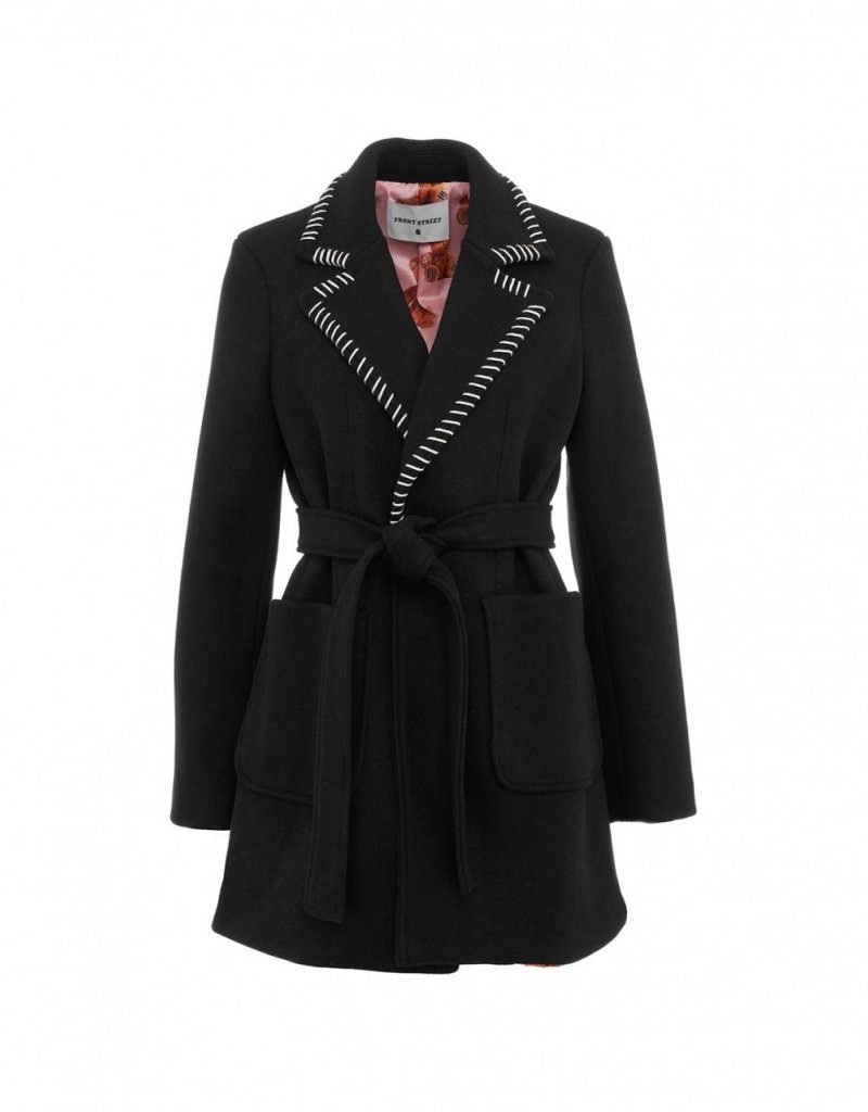 Cappotto vestaglia nero con inserti -