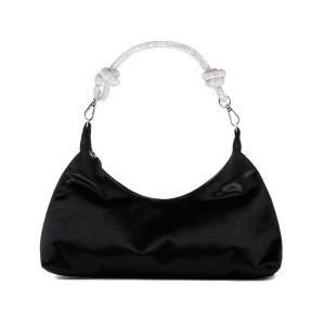 Borsa in velluto nero con manico di strass -