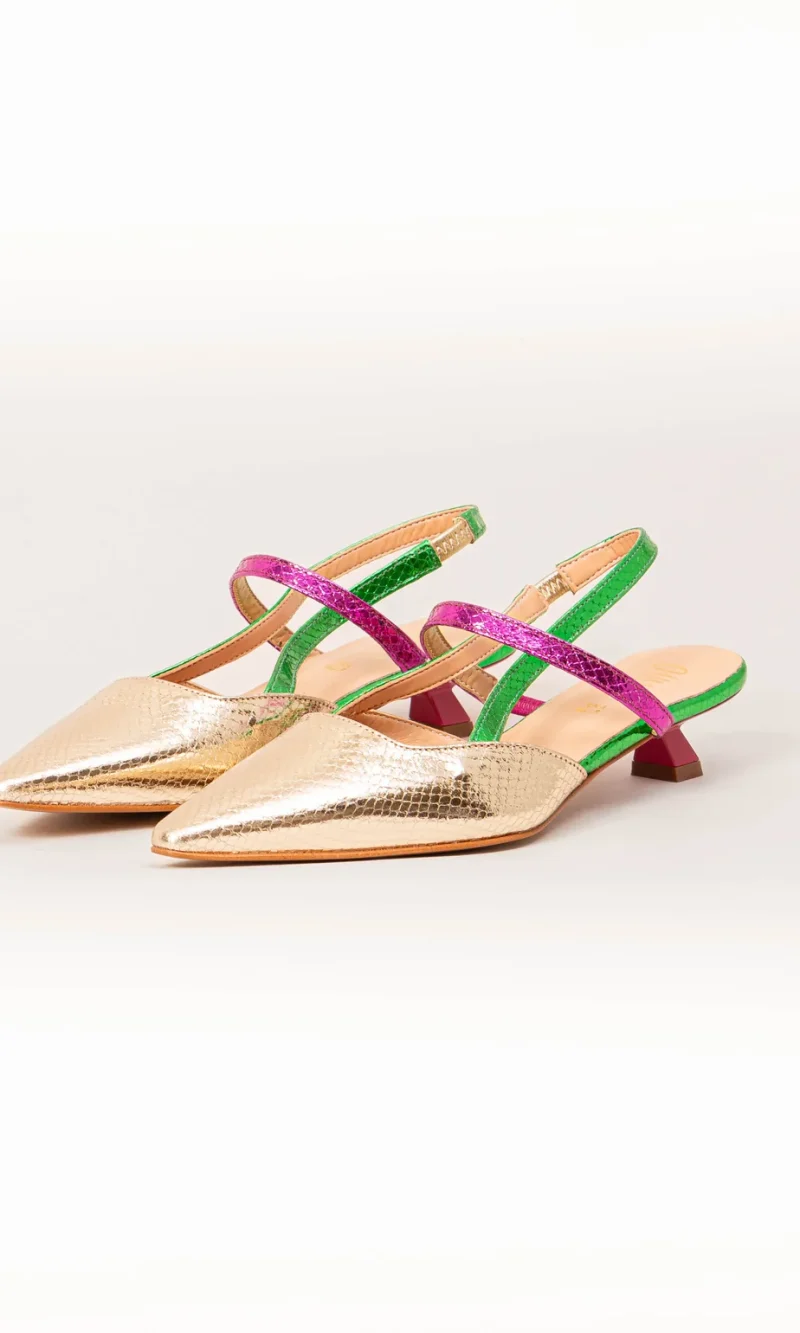 Slingback platino verde fuxia