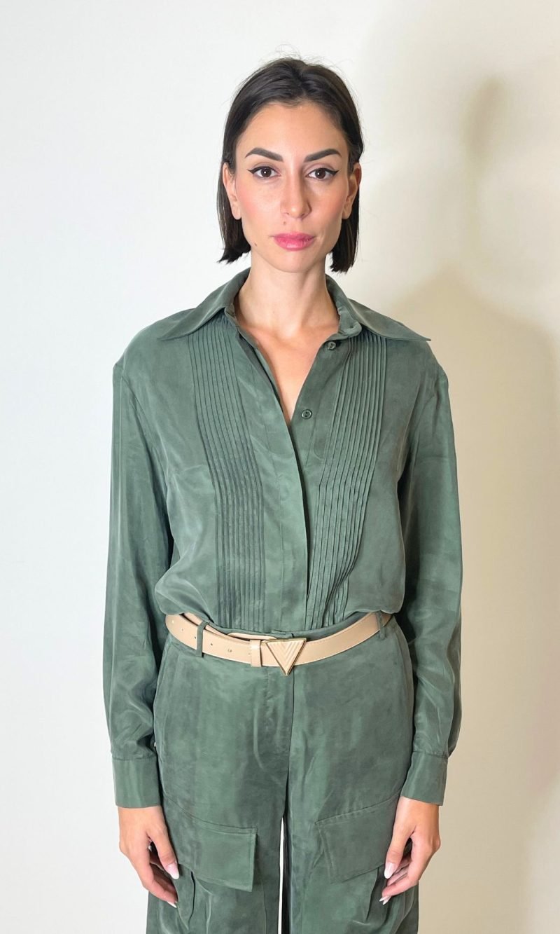 Camicia in cupro colore verde militare - Silence Limited