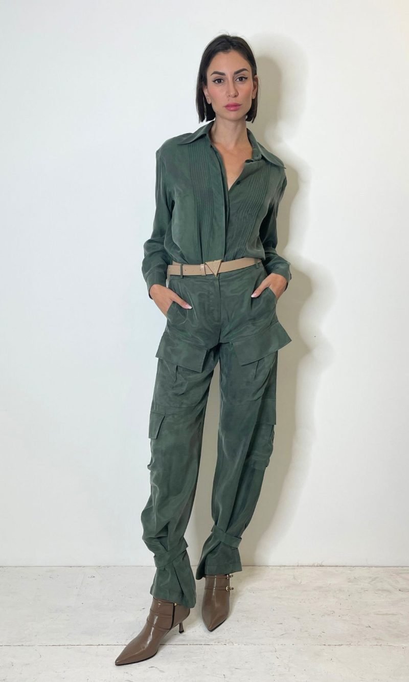 Camicia in cupro colore verde militare - Silence Limited