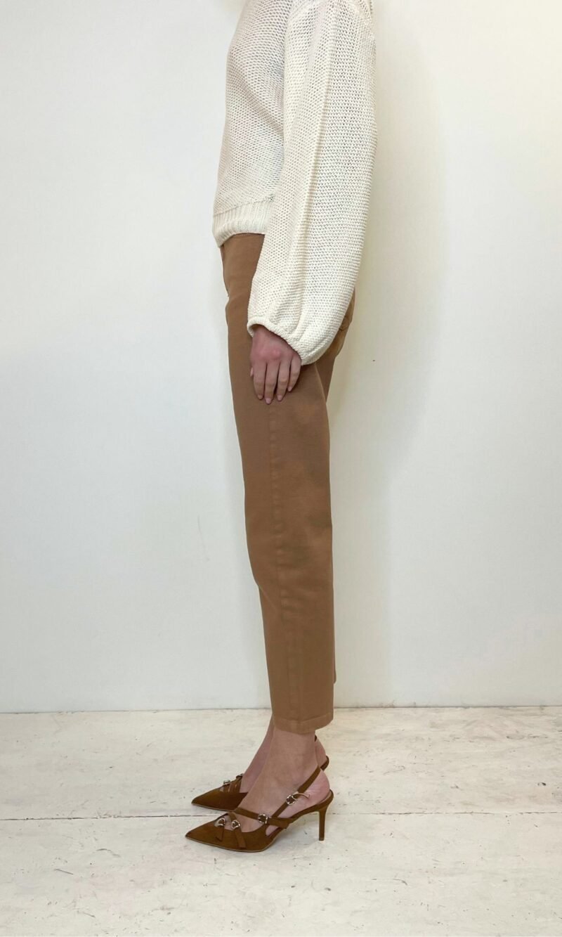 Pantalone in cotone 5 tasche camel, corto alla caviglia -Haveone