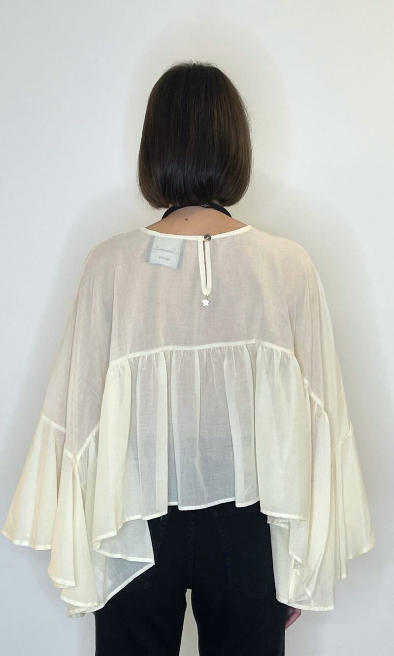 Blusa in cotone colore latte con balza - Souvenir Clubbing