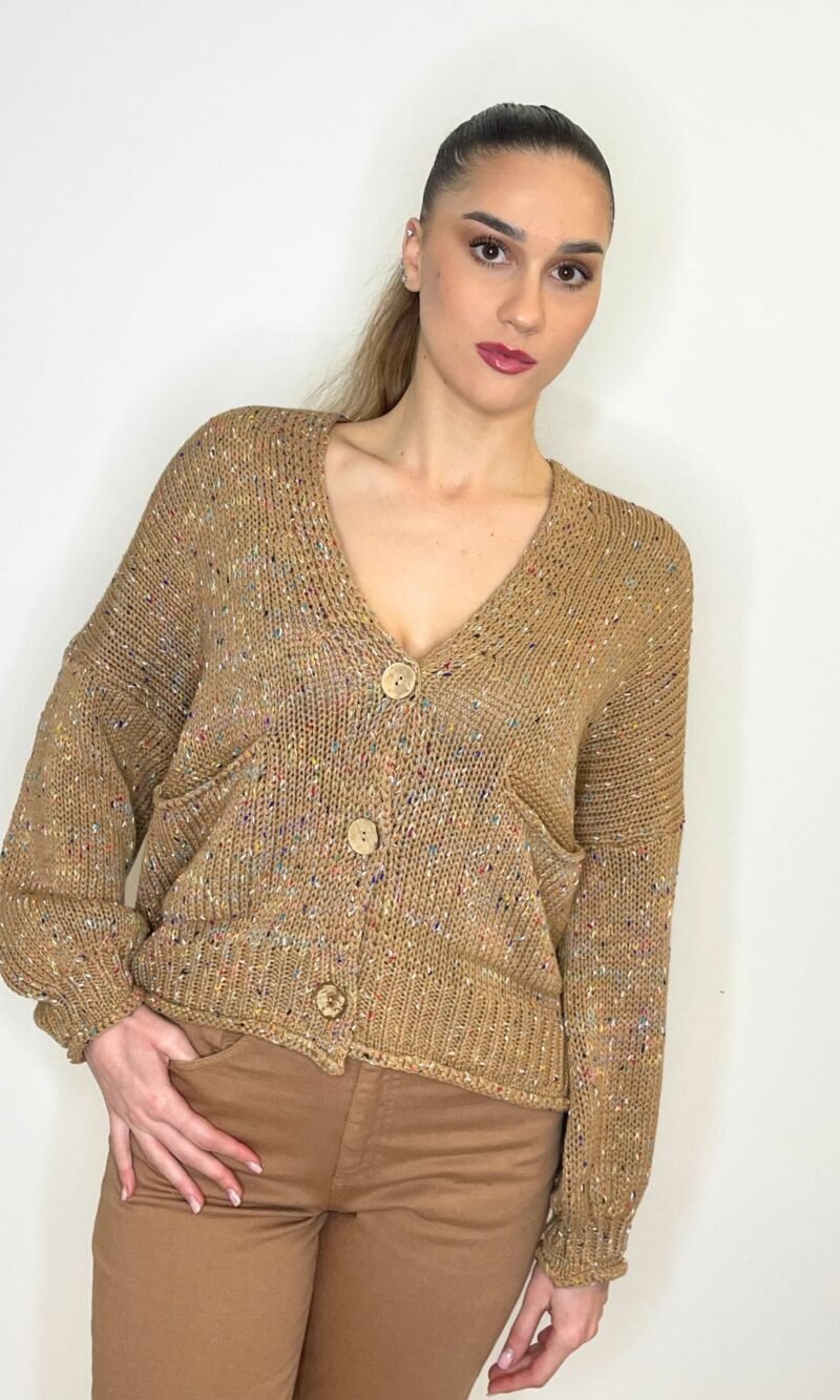 Cardigan con fili multicolor cammello - HaveOne