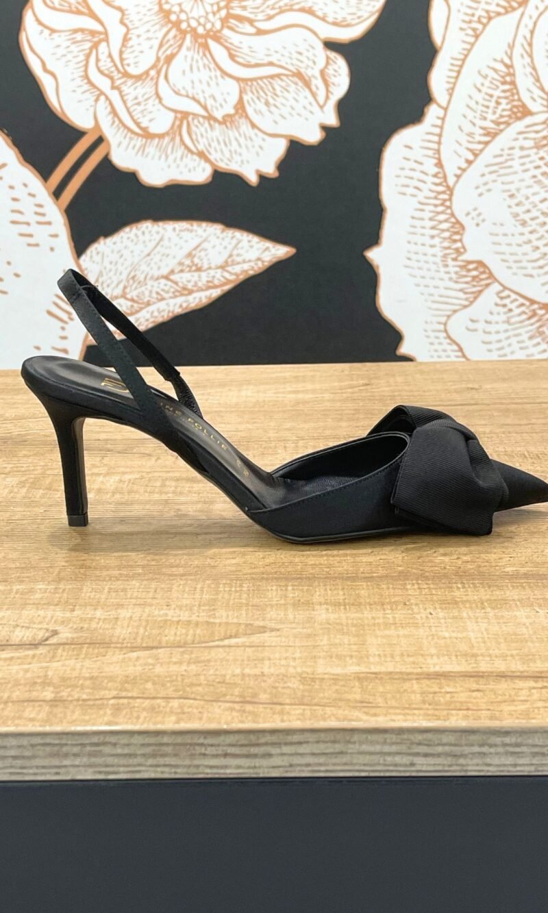 Slingback raso nero con fiocco - Divine Follie