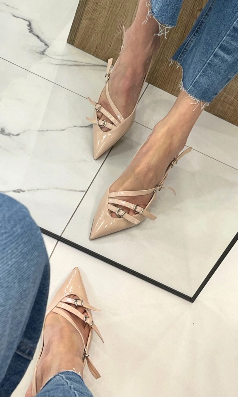 Slingback nude in vernice fibbie - Divine Follie