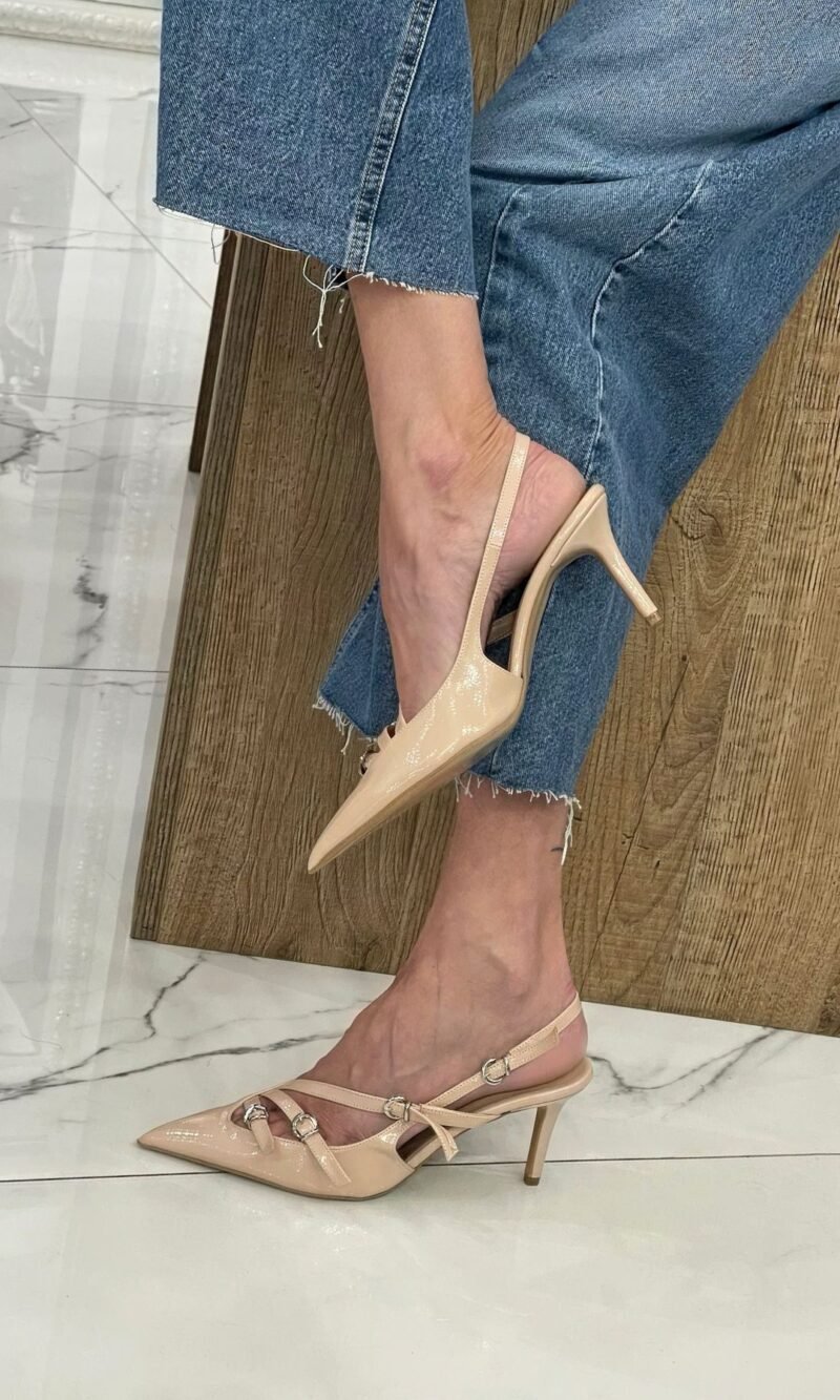 Slingback nude in vernice fibbie - Divine Follie