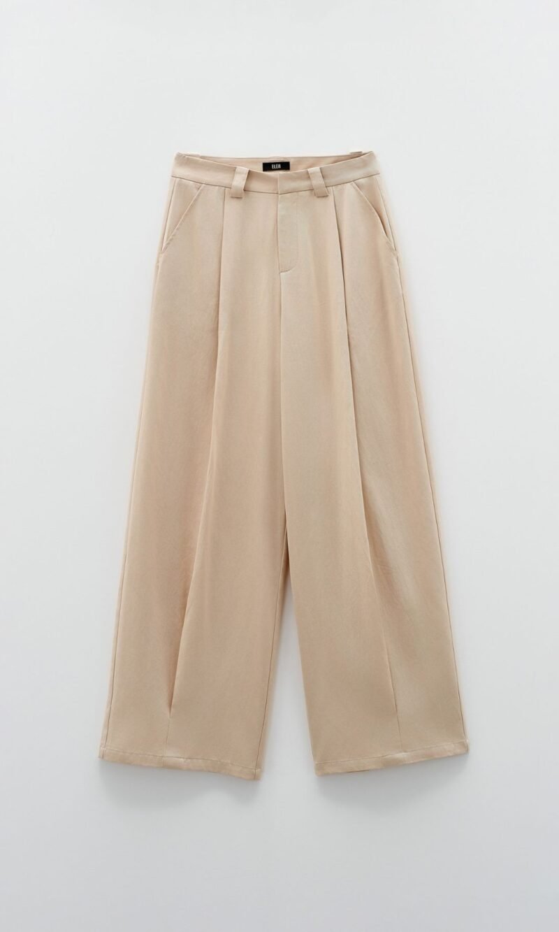 Pantaloni vita alta con pinces beige - Eleh